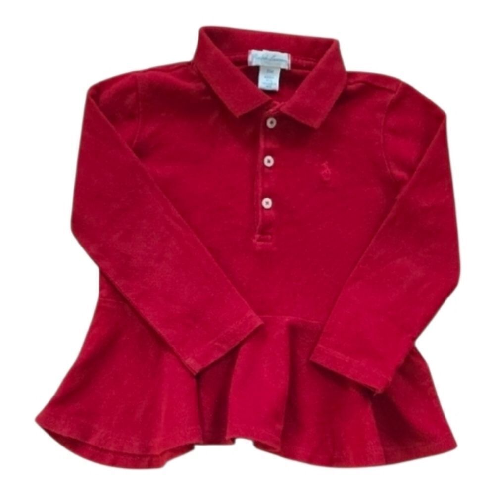 Ralph Lauren Kids Girls Red Peplum Long Sleeve Polo Top